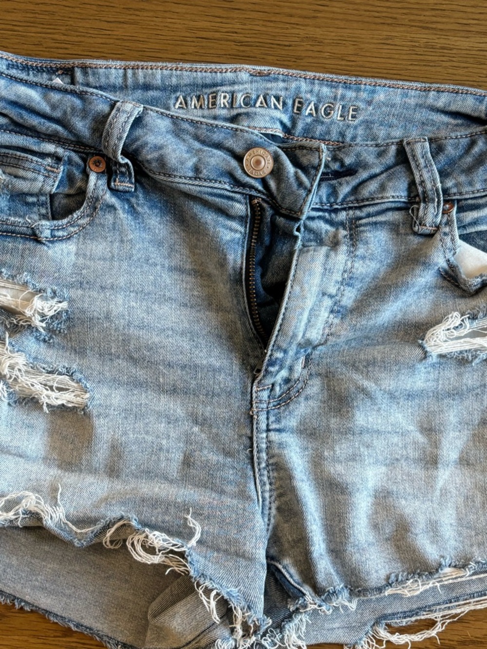 American Eagle Outfitters Light Blue Distressed Denim Shorts